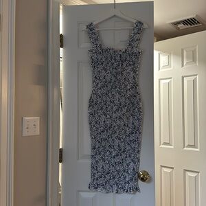Blue and white floral midi dress
